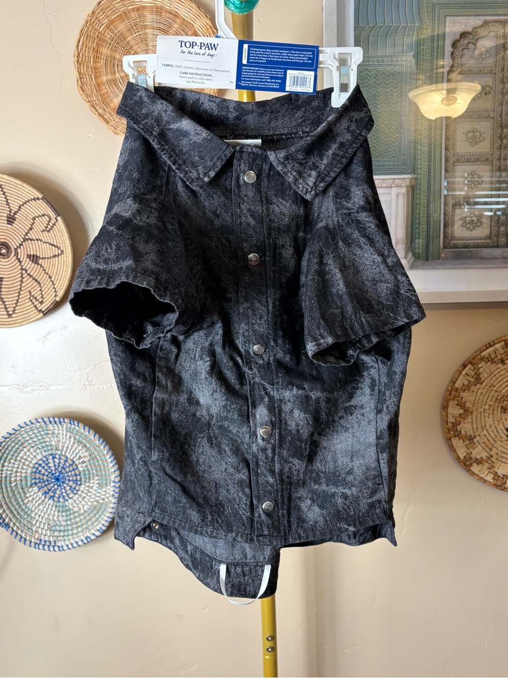 Top Paw Black Stonewash Short-Sleeve Button-Down Dog Shirt